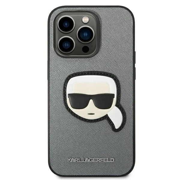 Etui Karl Lagerfeld KLHCP14XSAPKHG do iPhone 14 Pro Max 6,7' hardcase Saffiano Karl`s Head Patch srebrny/silver